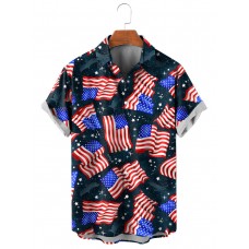 Flag Print Casual Short Sleeve Shirt