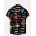 Men's Rock Punk Print Lapel Casual Loose Short Sleeve Shirt