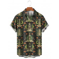 Men's Resort Style Hibiscus Weird Tiki Hawaiian Short Sleeve Shirt