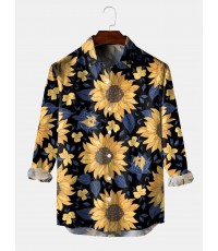 Men's Sunflower Hawaiian Resort Style Long Sleeve Shirt